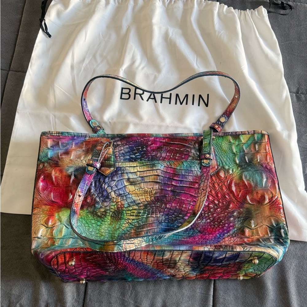 Rare BRAHMIN Awestruck Melbourne Medium Asher Leather Tote Bag Rainbow Multi HTF - Picture 6 of 14